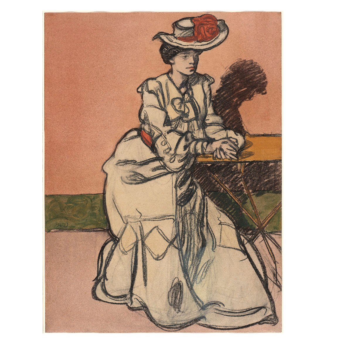 Decorative "An Elegant Parisiènne Seated in a Café (1985)" by Maxime Dethomas Poster | High - Quality Print | Repositionable Adhesive - Pasquín