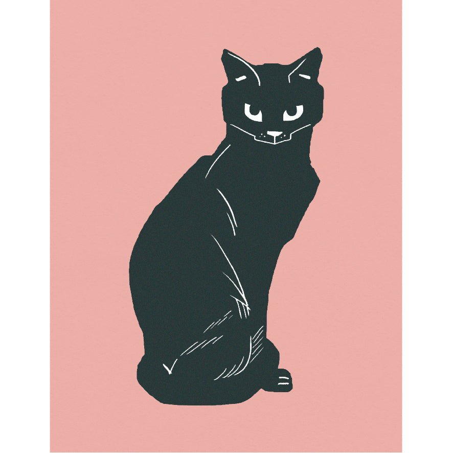 Decorative "Coquette Collection: Black Cat - Vintage Linocut Drawing" Posters | High - Quality Print | Repositionable Adhesive - Pasquín