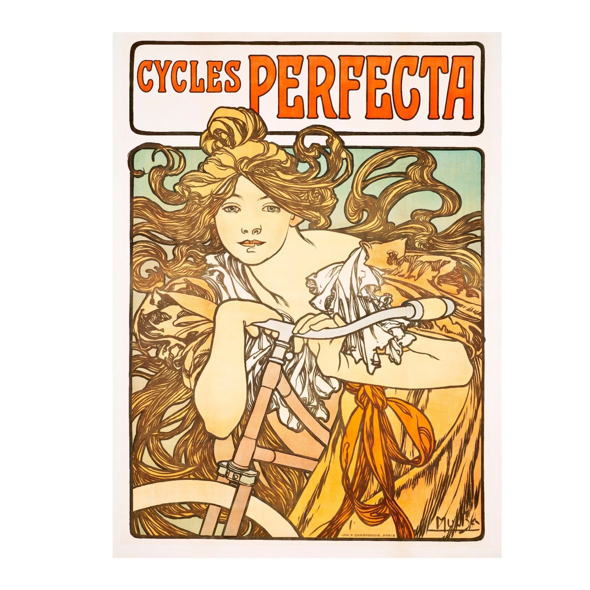 Decorative "Cycles Perfecta (1897)" por Alphonse Mucha Poster | High - Quality Print | Repositionable Adhesive - Pasquín