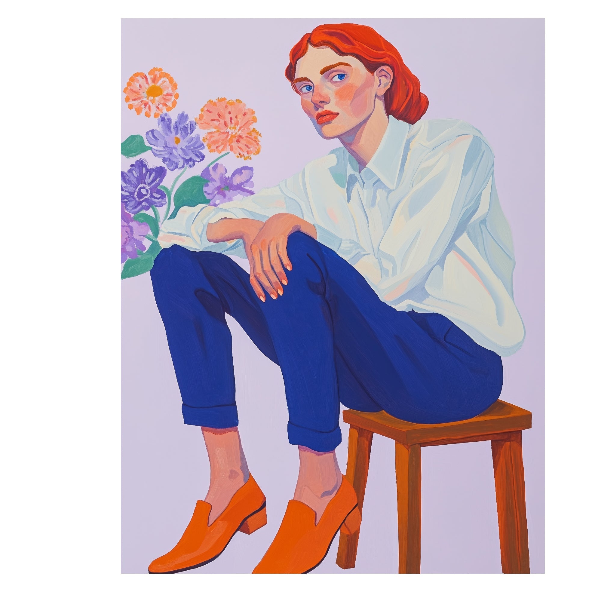 Decorative "Orange Lady and a Bucket" Poster | High - Quality Print | Repositionable Adhesive - Pasquín