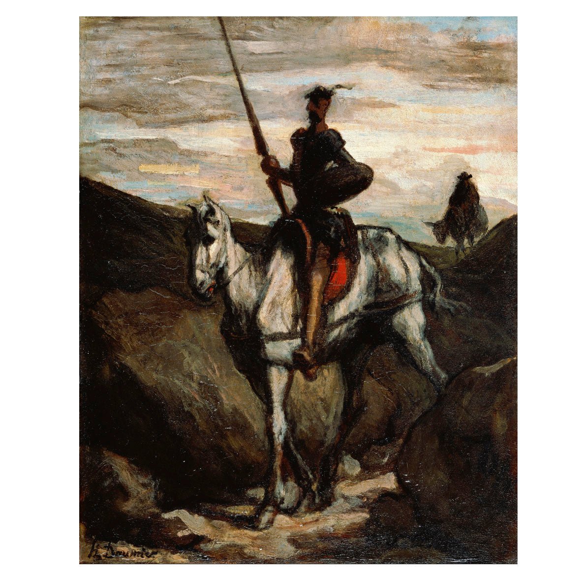 Decorative "Don Quixote in the Mountains (1850)" by Honoré Daumier Poster | High - Quality Print | Repositionable Adhesive - Pasquín