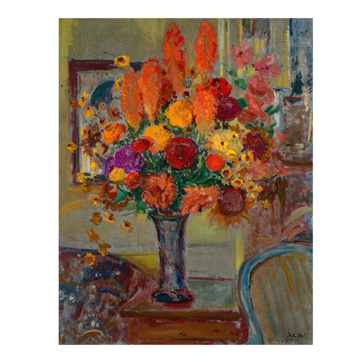 Decorative "Fleurs dans un intérior (1927)" by Jacques - Émile Blanche Poster | High - Quality Print | Repositionable Adhesive - Pasquín