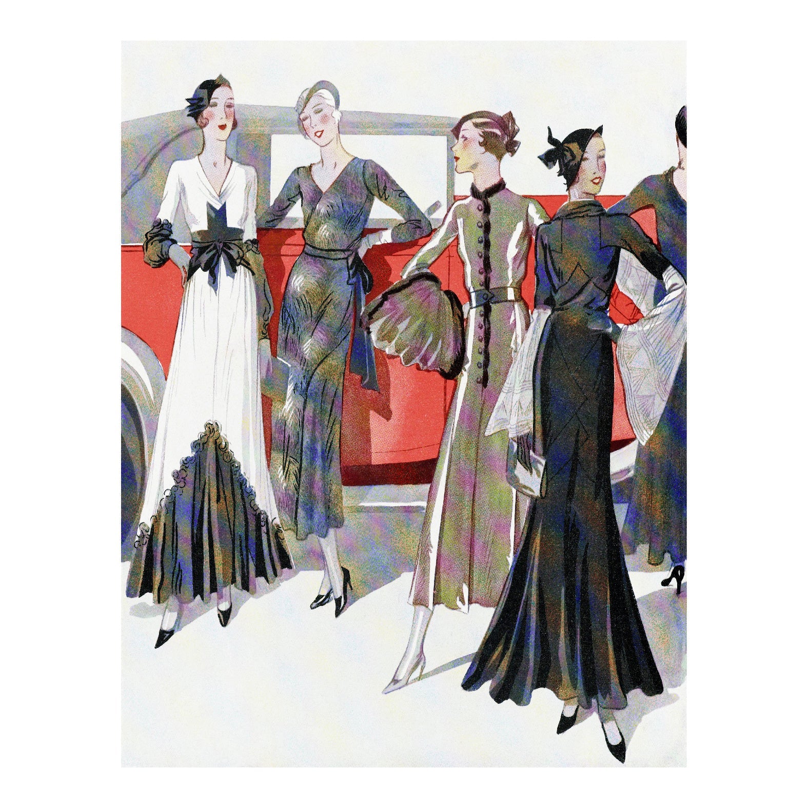 Decorative "Four women by a car (1931)" by Dupouy - Magnin Poster | High - Quality Print | Repositionable Adhesive - Pasquín