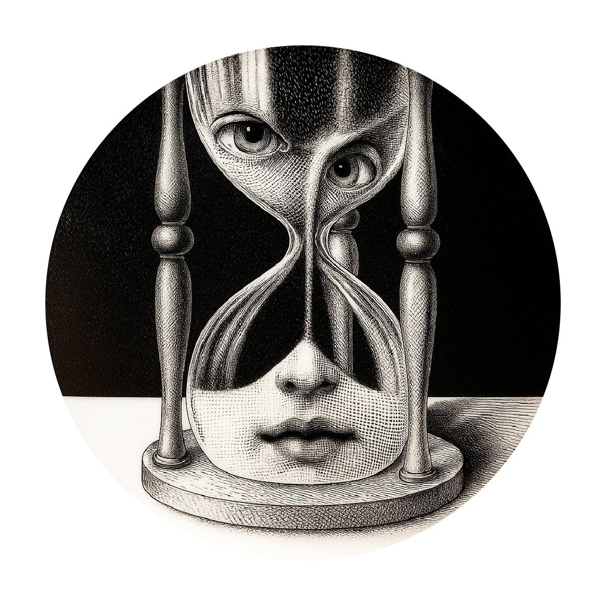 Decorative "Lina's Hourglass (Round)" by P. Fornasetti Poster | High - Quality Print | Repositionable Adhesive - Pasquín